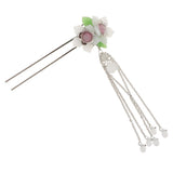 Maxbell Retro Hairpin Chinese Hair Stick Vintage Long Tassel Floral Headwear White