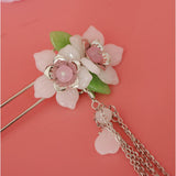 Maxbell Retro Hairpin Chinese Hair Stick Vintage Long Tassel Floral Headwear White