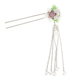 Maxbell Retro Hairpin Chinese Hair Stick Vintage Long Tassel Floral Headwear White
