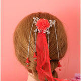 Maxbell Ancient Traditional Chinese Hair Clip Bridal Wedding Head Jewelry Red