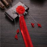 Maxbell Ancient Traditional Chinese Hair Clip Bridal Wedding Head Jewelry Red