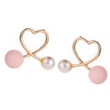 Maxbell Cross Peach Heart Faux Pearl Sweet Style Stud Earrings Women Jewelry Gold