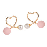 Maxbell Cross Peach Heart Faux Pearl Sweet Style Stud Earrings Women Jewelry Gold