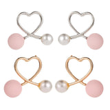 Maxbell Cross Peach Heart Faux Pearl Sweet Style Stud Earrings Women Jewelry Gold