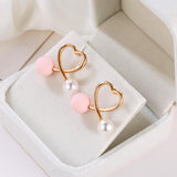 Maxbell Cross Peach Heart Faux Pearl Sweet Style Stud Earrings Women Jewelry Gold