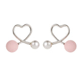 Maxbell Cross Peach Heart Faux Pearl Sweet Style Stud Earrings Women Jewelry Silver