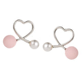 Maxbell Cross Peach Heart Faux Pearl Sweet Style Stud Earrings Women Jewelry Silver