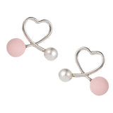 Maxbell Cross Peach Heart Faux Pearl Sweet Style Stud Earrings Women Jewelry Silver