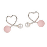 Maxbell Cross Peach Heart Faux Pearl Sweet Style Stud Earrings Women Jewelry Silver