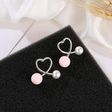 Maxbell Cross Peach Heart Faux Pearl Sweet Style Stud Earrings Women Jewelry Silver