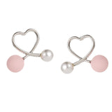 Maxbell Cross Peach Heart Faux Pearl Sweet Style Stud Earrings Women Jewelry Silver