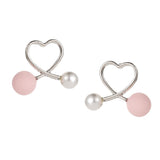 Maxbell Cross Peach Heart Faux Pearl Sweet Style Stud Earrings Women Jewelry Silver