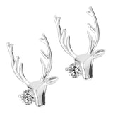 Maxbell Christmas Reindeer Elk Stud Earrings for Women Girls Crystal Jewelry Silver