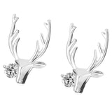 Maxbell Christmas Reindeer Elk Stud Earrings for Women Girls Crystal Jewelry Silver