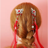Maxbell Ancient Traditional Chinese Hair Clip Bridal Wedding Head Jewellery Red