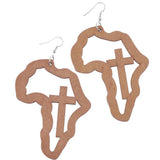 Maxbell Exaggerate Geometric African Map Cross Wooden Dangle Earrings Light Coffee