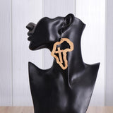 Maxbell Exaggerate Geometric African Map Cross Wooden Dangle Earrings Light Coffee