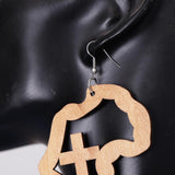 Maxbell Exaggerate Geometric African Map Cross Wooden Dangle Earrings Light Coffee