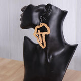 Maxbell Exaggerate Geometric African Map Cross Wooden Dangle Earrings Light Coffee