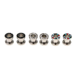 Maxbell 6pcs Rhinestone Stainless Steel Screw Ear Gauges Plugs Tunnels Expander 6mm
