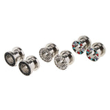 Maxbell 6pcs Rhinestone Stainless Steel Screw Ear Gauges Plugs Tunnels Expander 8mm