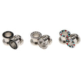 Maxbell 6pcs Rhinestone Stainless Steel Screw Ear Gauges Plugs Tunnels Expander 8mm
