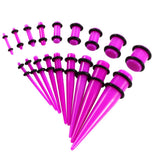 Maxbell 18 Pieces Ear Gauges Stretching Kit Plugs Taper 14G-00G Expanders Purple