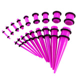Maxbell 18 Pieces Ear Gauges Stretching Kit Plugs Taper 14G-00G Expanders Purple