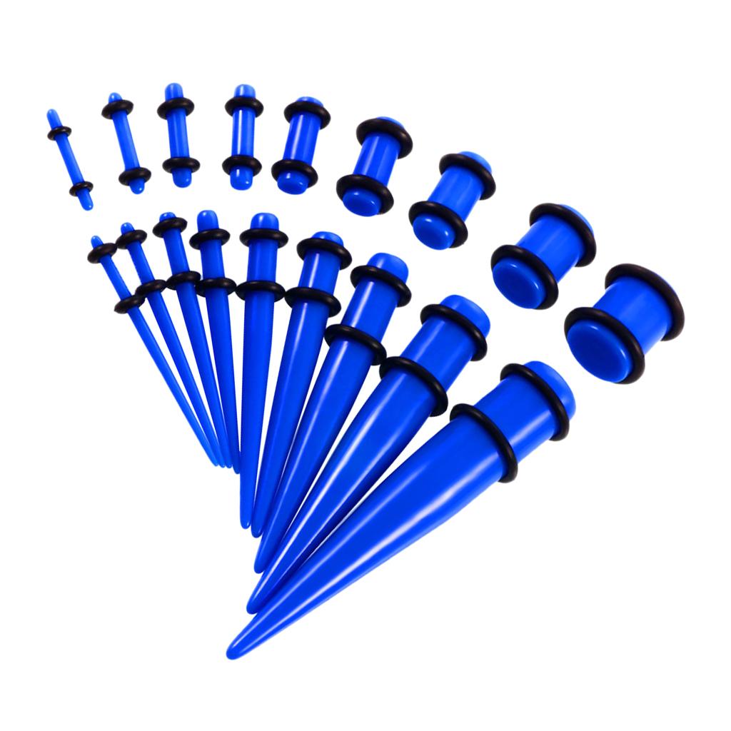 Maxbell 18 Pieces Ear Gauges Stretching Kit Plugs Taper 14G-00G Expanders Blue