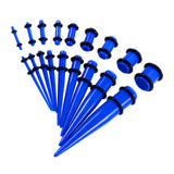 Maxbell 18 Pieces Ear Gauges Stretching Kit Plugs Taper 14G-00G Expanders Blue