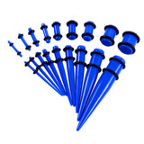 Maxbell 18 Pieces Ear Gauges Stretching Kit Plugs Taper 14G-00G Expanders Blue