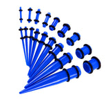 Maxbell 18 Pieces Ear Gauges Stretching Kit Plugs Taper 14G-00G Expanders Blue