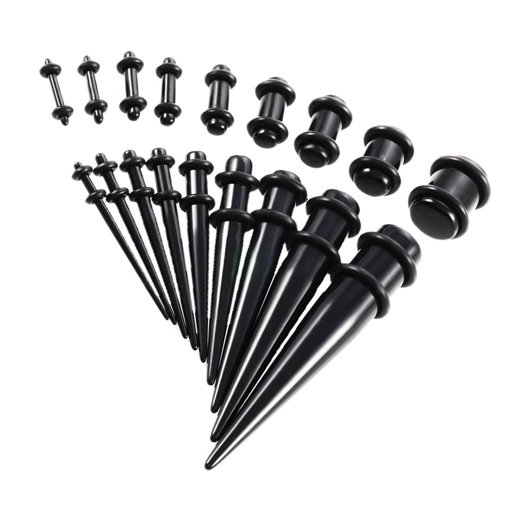 Maxbell 18 Pieces Ear Gauges Stretching Kit Plugs Taper 14G-00G Expanders Black