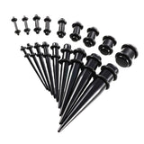 Maxbell 18 Pieces Ear Gauges Stretching Kit Plugs Taper 14G-00G Expanders Black