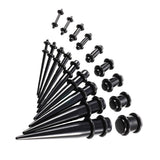Maxbell 18 Pieces Ear Gauges Stretching Kit Plugs Taper 14G-00G Expanders Black