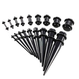Maxbell 18 Pieces Ear Gauges Stretching Kit Plugs Taper 14G-00G Expanders Black