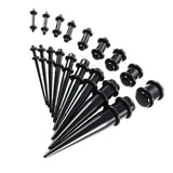 Maxbell 18 Pieces Ear Gauges Stretching Kit Plugs Taper 14G-00G Expanders Black