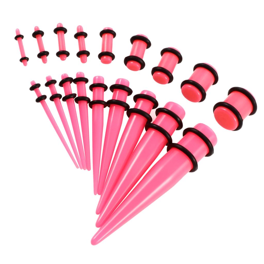 Maxbell 18 Pieces Ear Gauges Stretching Kit Plugs Taper 14G-00G Expanders Pink