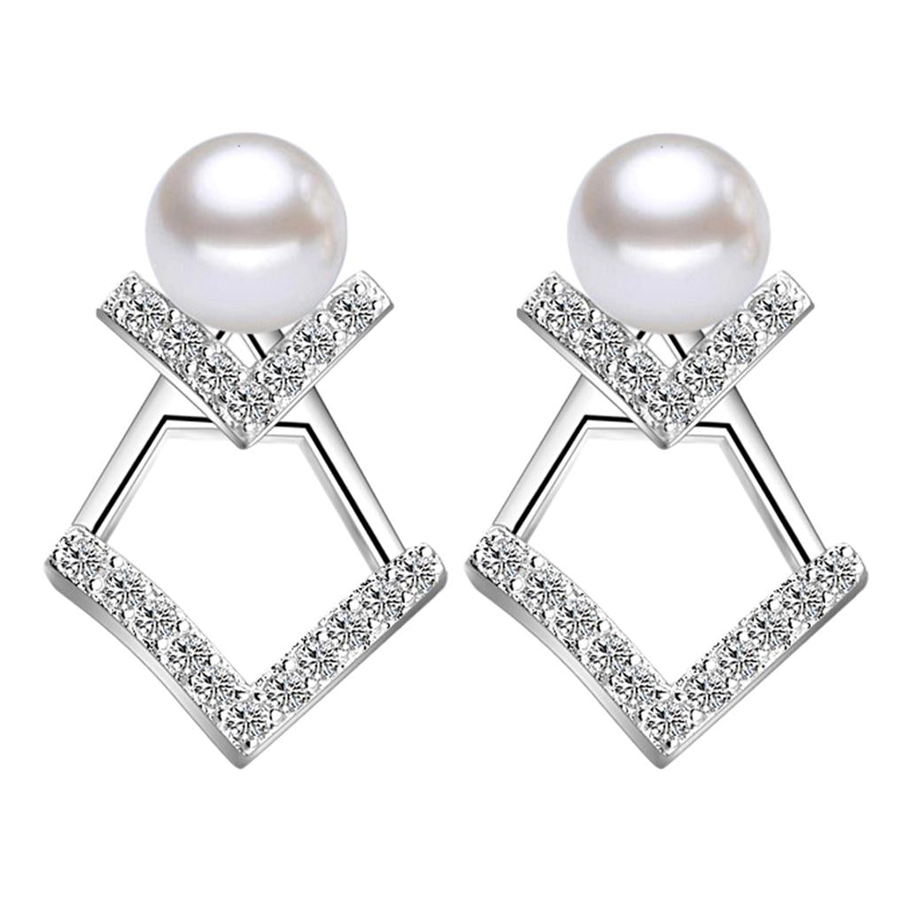 Maxbell Geometric V-Shaped Simulated Pearl Crystal Earrings Ear Studs Female Earring