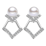 Maxbell Geometric V-Shaped Simulated Pearl Crystal Earrings Ear Studs Female Earring