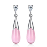 Maxbell Elegant Pink Opal Women Waterdrop Dangle Earrings Lady Wedding Party Jewelry