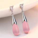 Maxbell Elegant Pink Opal Women Waterdrop Dangle Earrings Lady Wedding Party Jewelry