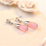 Maxbell Elegant Pink Opal Women Waterdrop Dangle Earrings Lady Wedding Party Jewelry