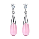 Maxbell Elegant Pink Opal Women Waterdrop Dangle Earrings Lady Wedding Party Jewelry