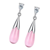 Maxbell Elegant Pink Opal Women Waterdrop Dangle Earrings Lady Wedding Party Jewelry