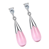 Maxbell Elegant Pink Opal Women Waterdrop Dangle Earrings Lady Wedding Party Jewelry