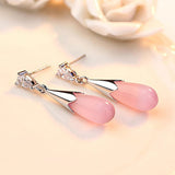 Maxbell Elegant Pink Opal Women Waterdrop Dangle Earrings Lady Wedding Party Jewelry