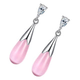 Maxbell Elegant Pink Opal Women Waterdrop Dangle Earrings Lady Wedding Party Jewelry