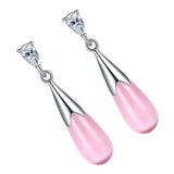 Maxbell Elegant Pink Opal Women Waterdrop Dangle Earrings Lady Wedding Party Jewelry