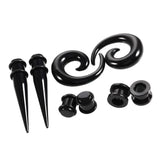 Max 8Pcs Black Ear Stretching Kit Acrylic Tapers,Tunnels,Spiral Snail Plugs 6mm